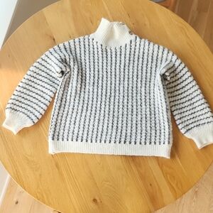 FRNCH Navy and Cream Turtleneck Sweater